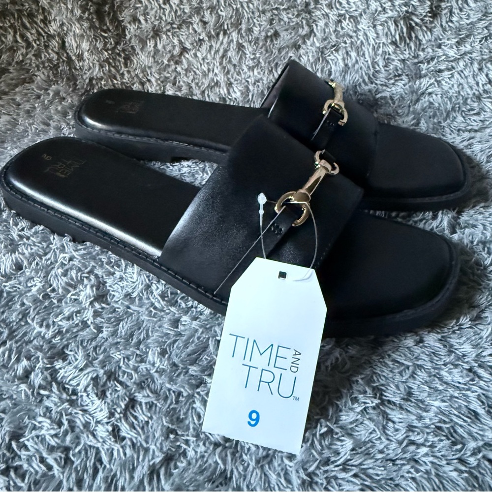 Time and Tru Women's Shoes Size 9 Black Slide Sandals Goth New